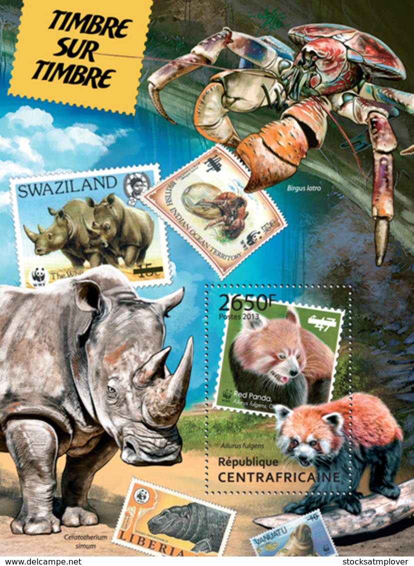 Central Africa  2013 Fauna   Stamp On Stamp, (Animals),  WWF - Central African Republic