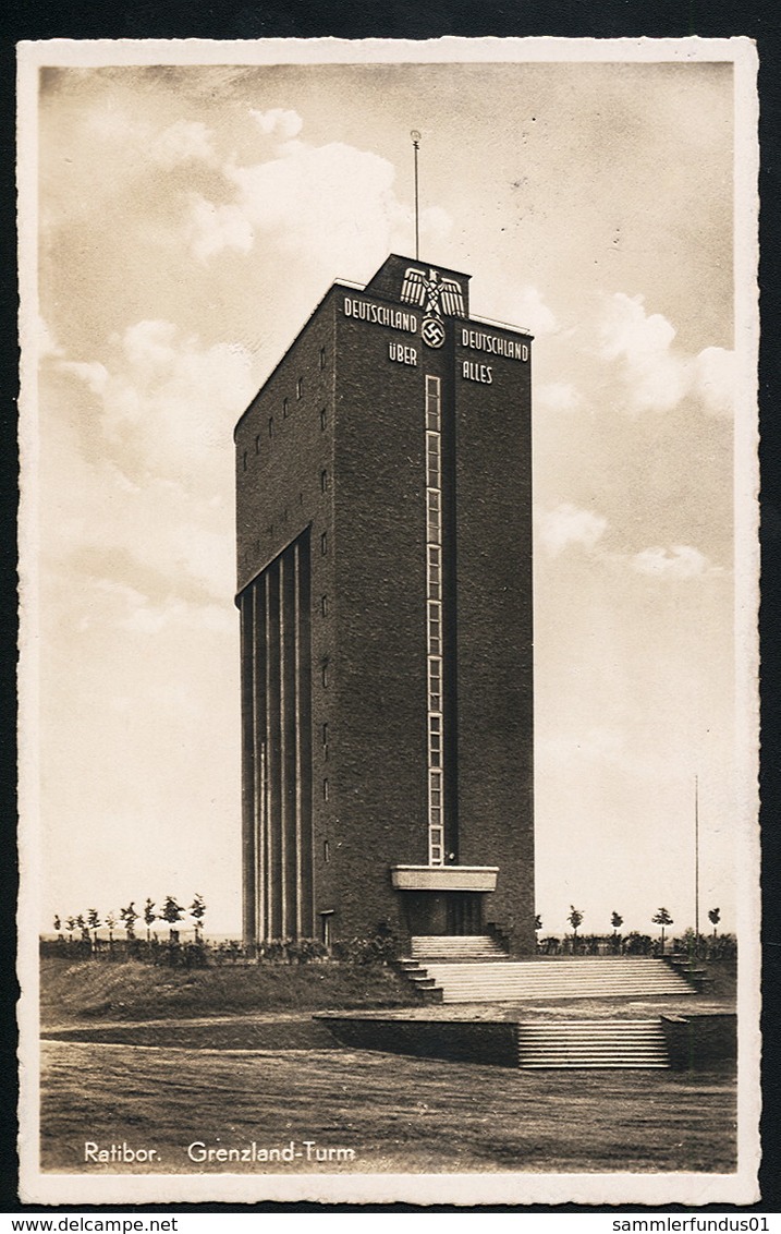 AK/CP Ratibor  Raciborz  Grenzland Turm    Gel./circ. 1938   Erhaltung /Cond. 1-   Nr. 00669 - Schlesien