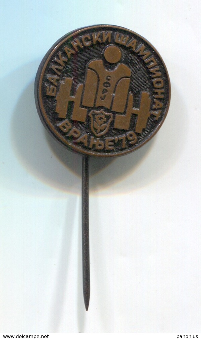 Weightlifting  Halterophile - 1979. Yugoslavia, Balkan Championship Vranje, Vintage Pin, Badge, Abzeichen - Gewichtheffen