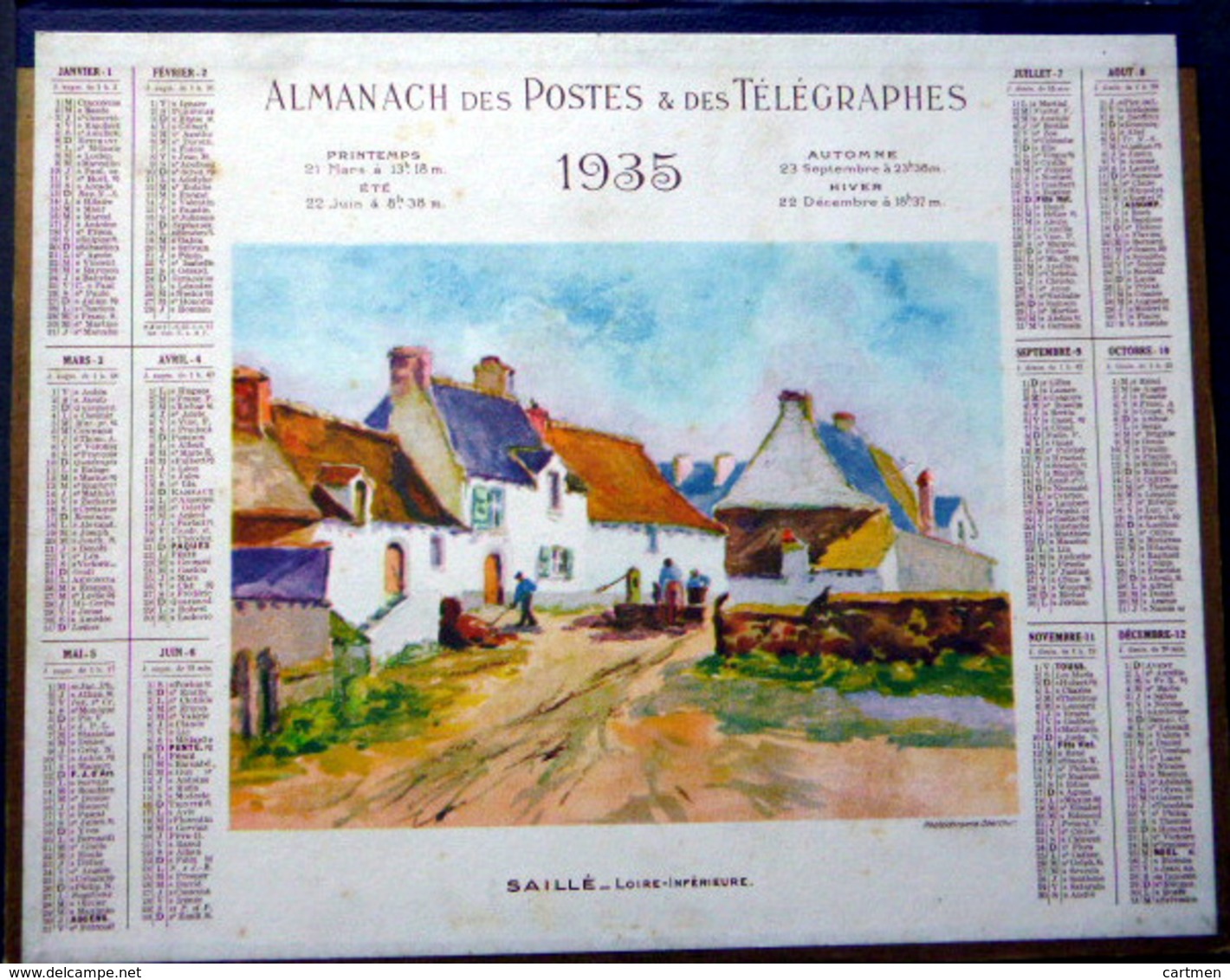 CALENDRIER 1935 DE LA POSTE  P T T  SAILLE TRES BEL ETAT - Autres & Non Classés