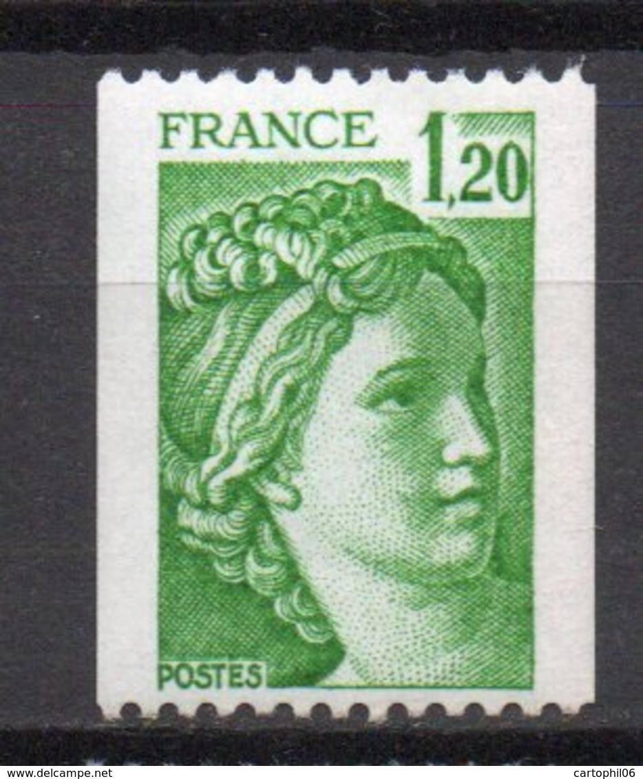 - FRANCE Variété 2106e ** - 1 F. 20 Vert Type Sabine Roulettes 1980 - SANS PHOSPHORE + NUMÉRO ROUGE - Cote 55 EUR - - Neufs