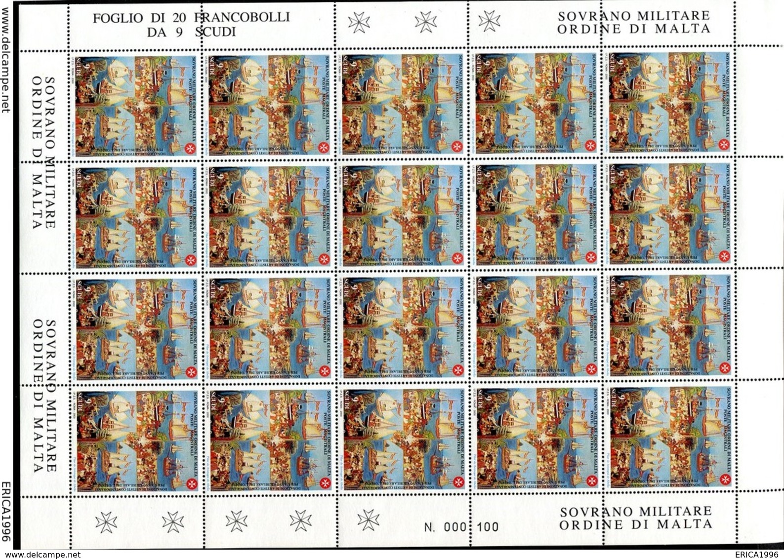 Z1417 SOVRANO MILITARE ORDINE DI MALTA SMOM 2000 Donazioni Di Artisti Contemporanei, 9 S., Foglio Completo, MNH**, Ottim - Sovrano Militare Ordine Di Malta