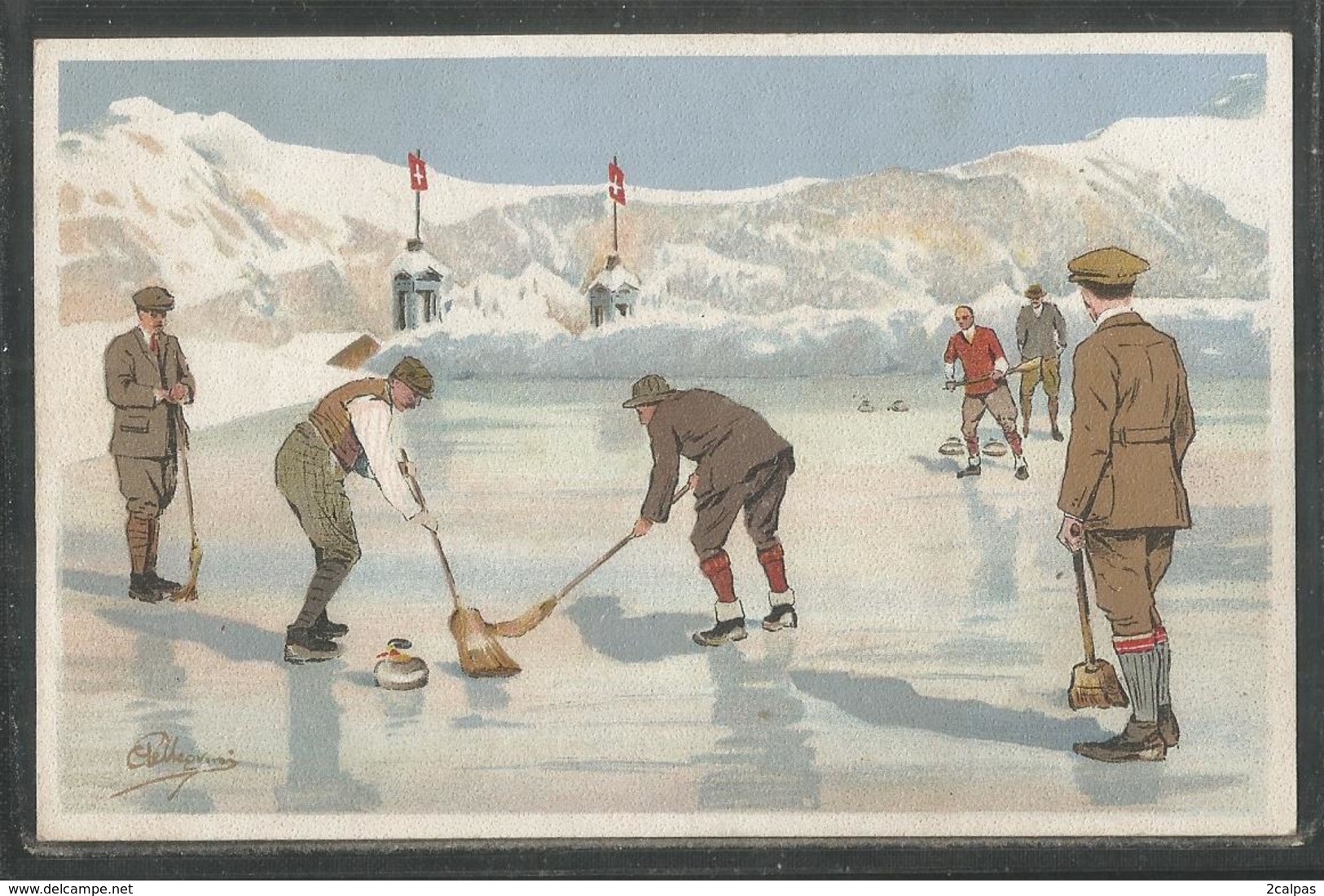 Pellegrini - N° D10 - Carte Peu Courante - Curling - Joueurs - Balais - Drapeau Suisse - Vouga & Cie Geneve - Other & Unclassified