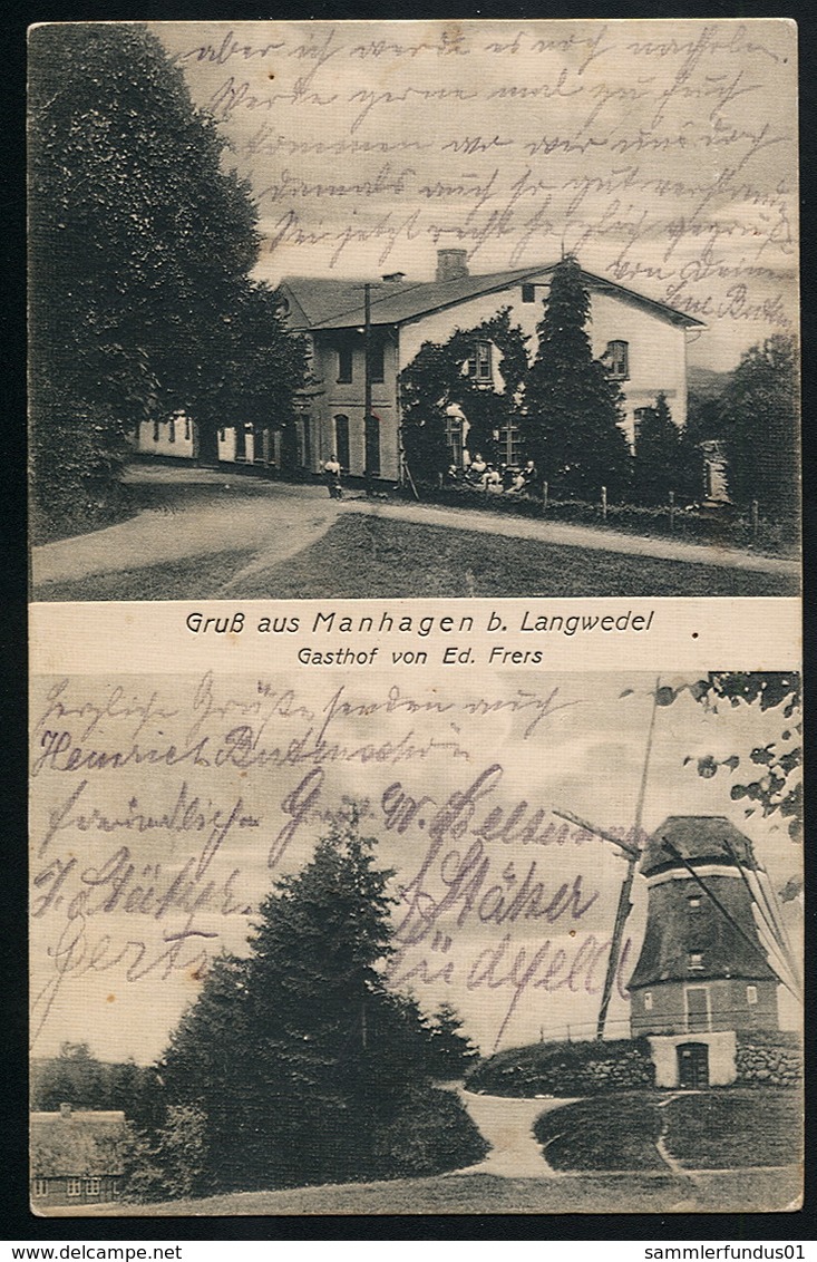 AK/CP Manhagen  Langwedel  Gasthaus Mühle  Nortorf      Gel/circ. 1914   Erhaltung/Cond. 2  Nr. 00736 - Sonstige & Ohne Zuordnung