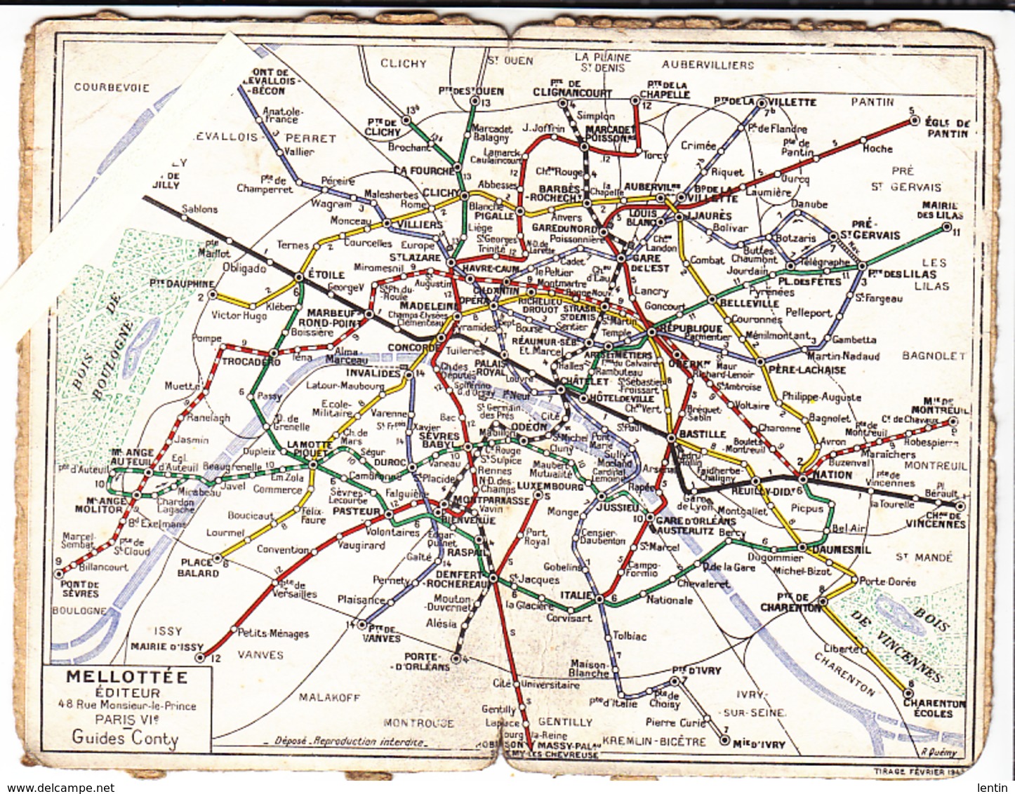 Paris - Plan Métro 1943 (pendant Guerre 39/45) éd Mellottée - Guides Conty - Europa