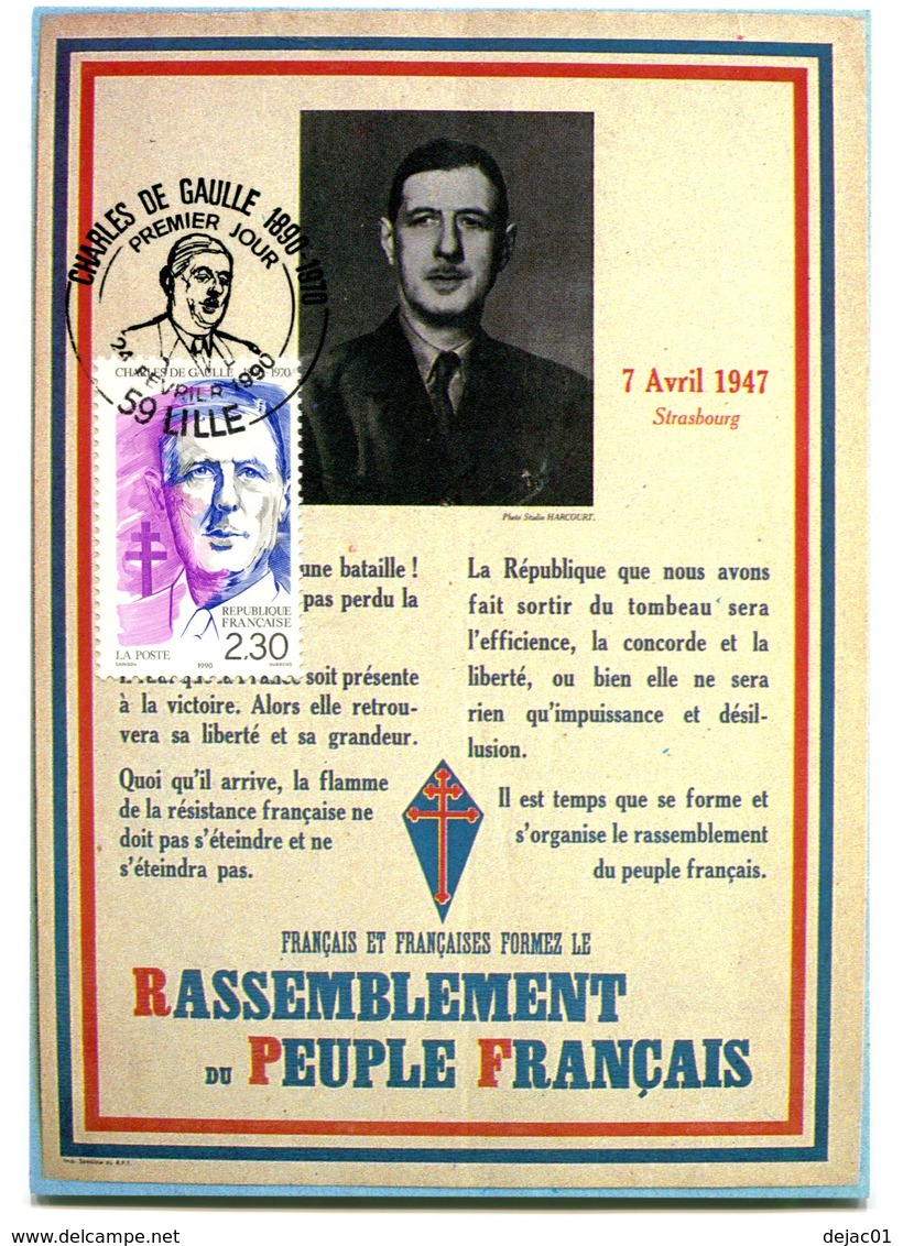 Thème Général De Gaulle - Cachet PJ Lille Du 24 Février 1990  - R 5629 - De Gaulle (General)