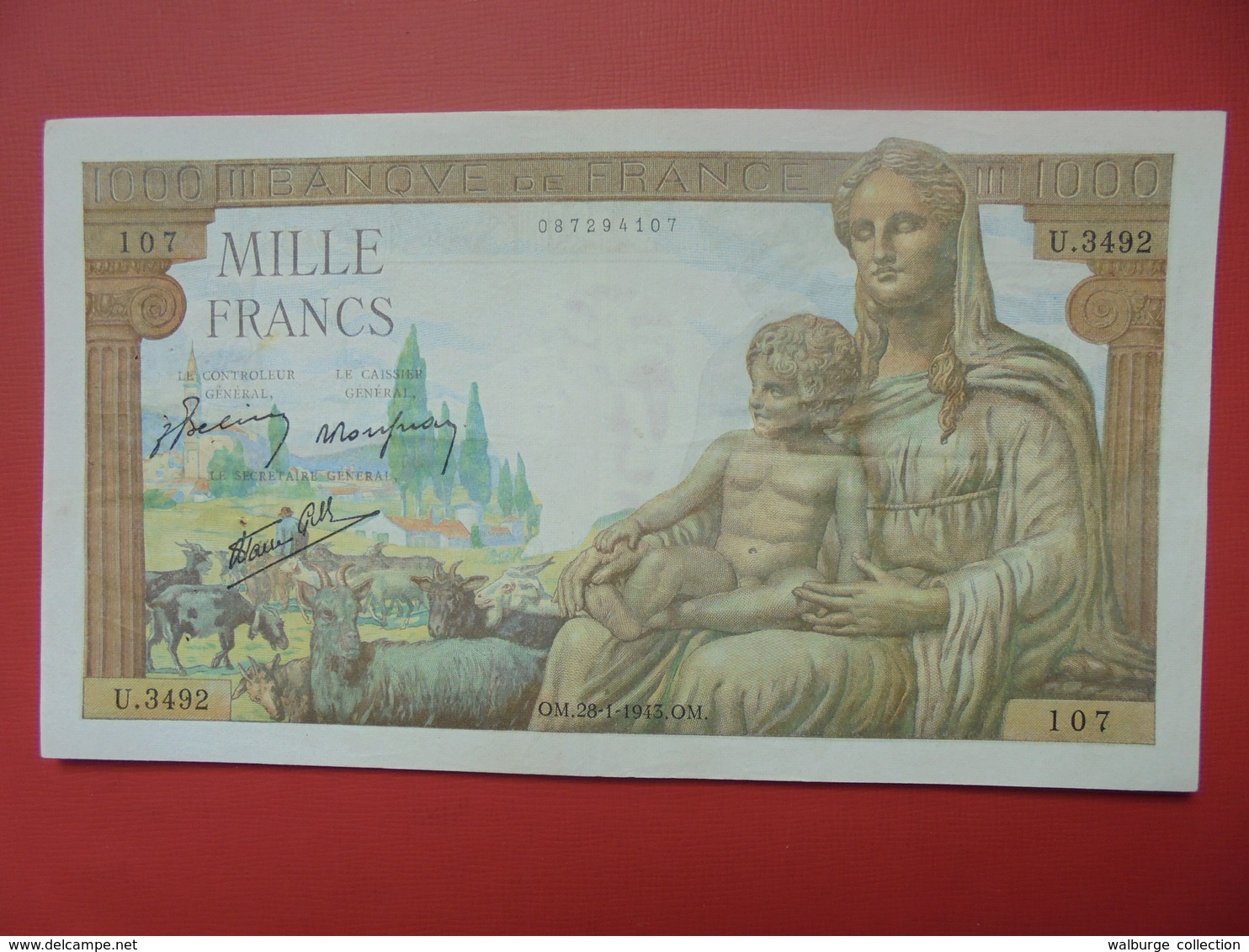 FRANCE 1000 FRANCS 1943 PEU CIRCULER - 1 000 F 1942-1943 ''Déesse Déméter''