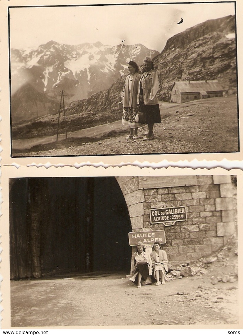 Lot De 2 Photographies Alpines, Col Du Galibier Animé, Vue Des Hautes-Alpes, Photos De 1947-48 - Lieux