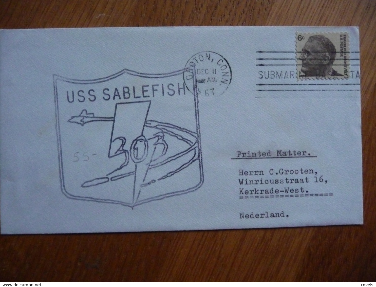 (us) Schiffpost Shipmail USS SABLEFISH S.S. 303 1967  UNITED STATES. - Bateaux