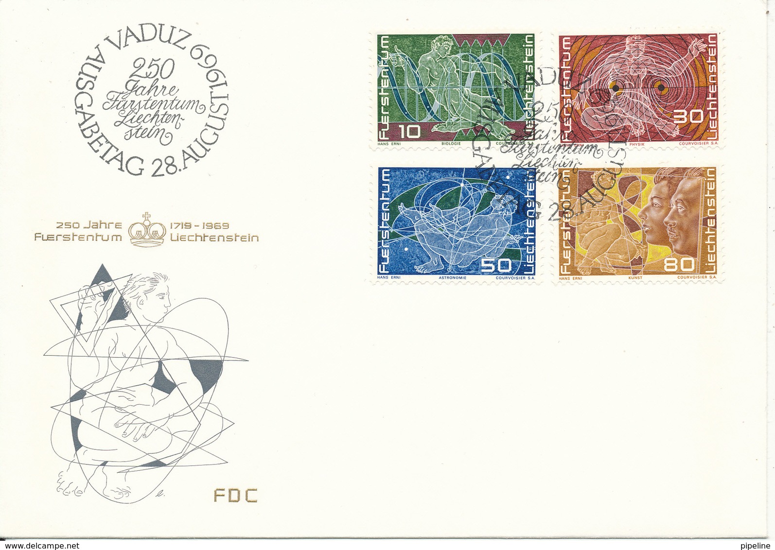 Liechtenstein FDC 28-8-1969 250th Anniversary Of Liechtenstein Complete Set Of 4 With Cachet - FDC