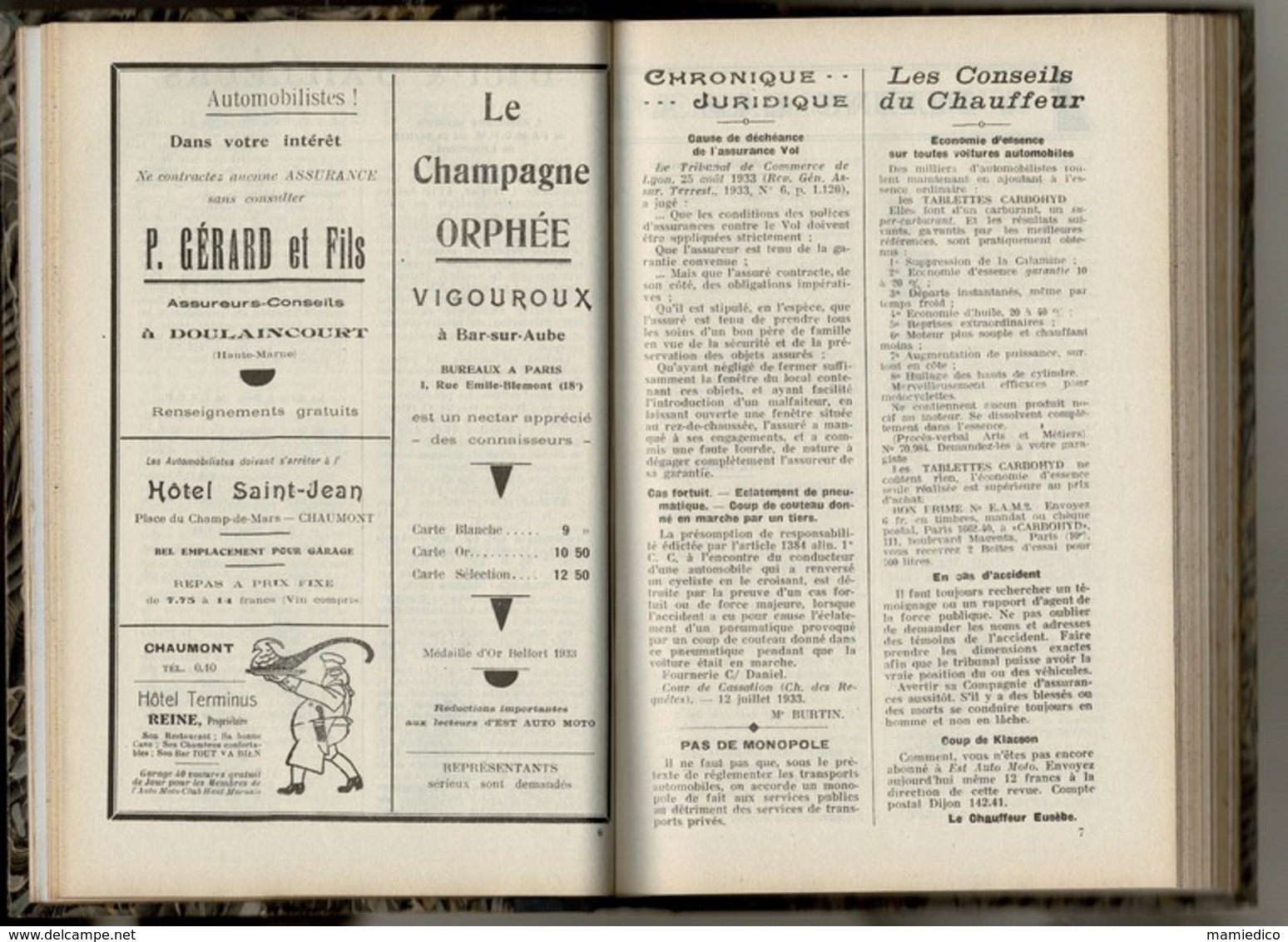 1933/34 Première Année, N°1. AUTO-MOTO Région Est Relié Dos Toile.Très Bon état. 7 Scans - Auto