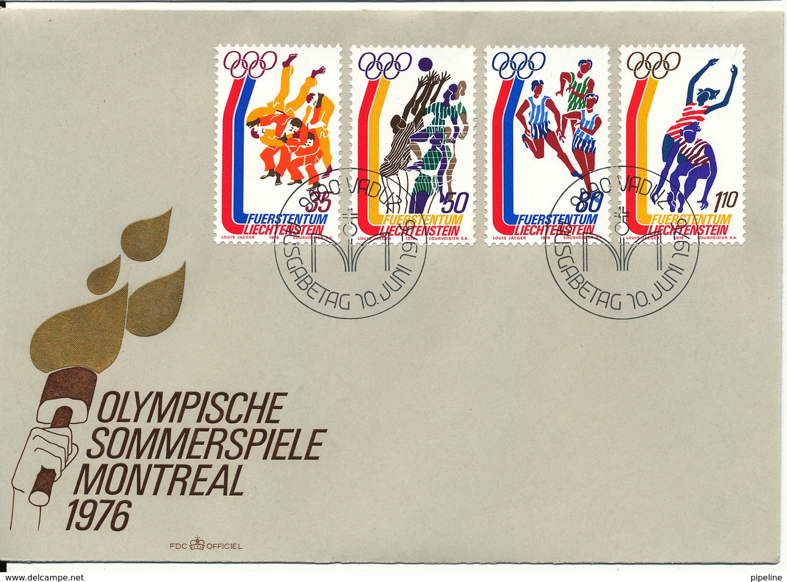 Liechtenstein FDC 10-6-1976 Olympic Games Montreal 1976 Complete Set Of 4 With Cachet - FDC