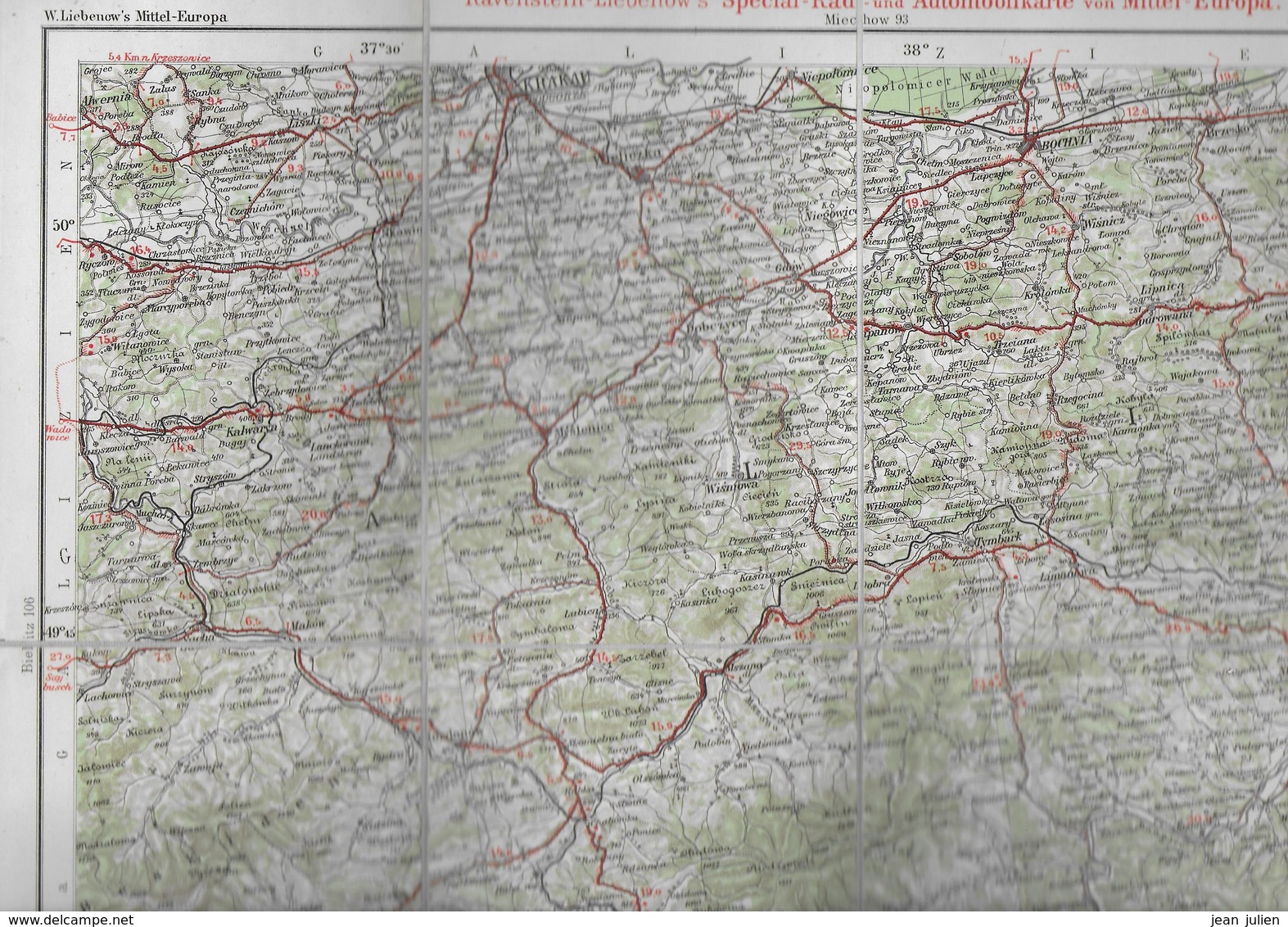 CARTE ROUTIERE - DEUTSCHLAND  - OSTERREICH - UNGARN - N° 107 - KRAKAU - Papier Entoilé - Cartes Routières