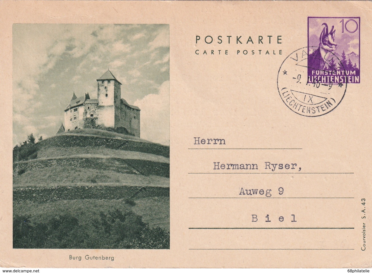 LIECHTENSTEIN 1946      ENTIER POSTAL/GANZSACHE/POSTAL STATIONERY CARTE ILLUSTREE DE VADUZ - Stamped Stationery