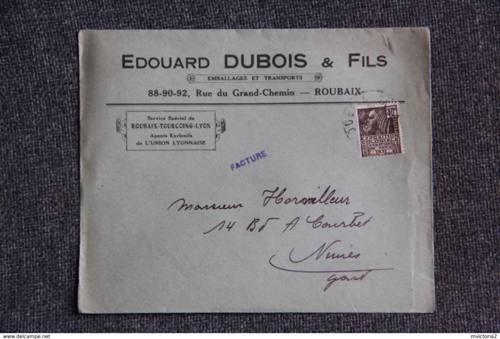 Timbre Sur Lettre Publicitaire - ROUBAIX, Edouard DUBOIS Et Fils, Emballages Et Transports. - 1900 – 1949