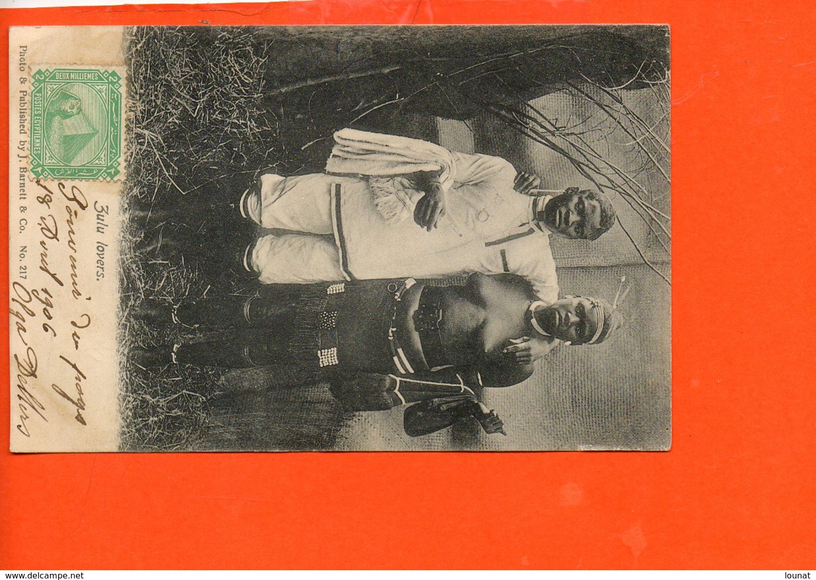 Nu - Femme - ZULU Lovers - Timbre égyptien - édition By J. Barnett & Co N°217( Carte Décolée Milieu) Afrique - Zuid-Afrika