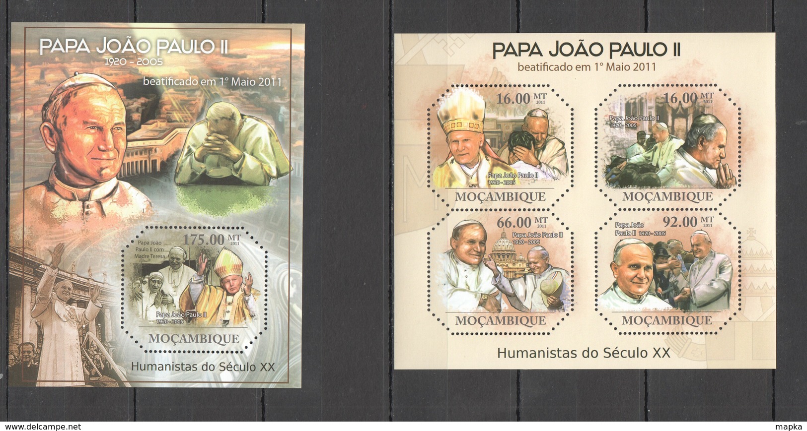 M298 2011 MOZAMBIQUE MOCAMBIQUE RELIGION FAMOUS PEOPLE POPE JOAO PAULO II 1KB+1BL MNH - Popes