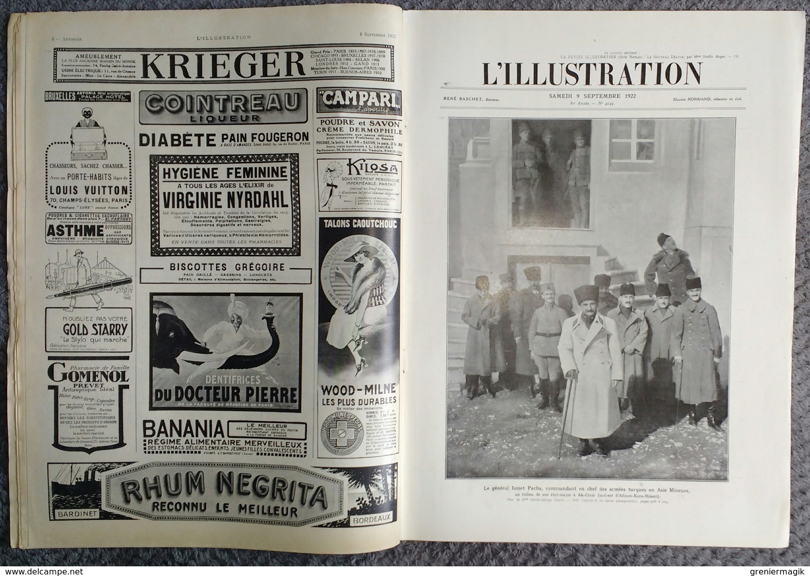 L'Illustration 4149 9 Septembre 1922 Ismet Pacha à Ak-Cheir/Turquie/Anatolie/Penmarch/Gaô/Maroc Rifains/Kreuzberg - L'Illustration