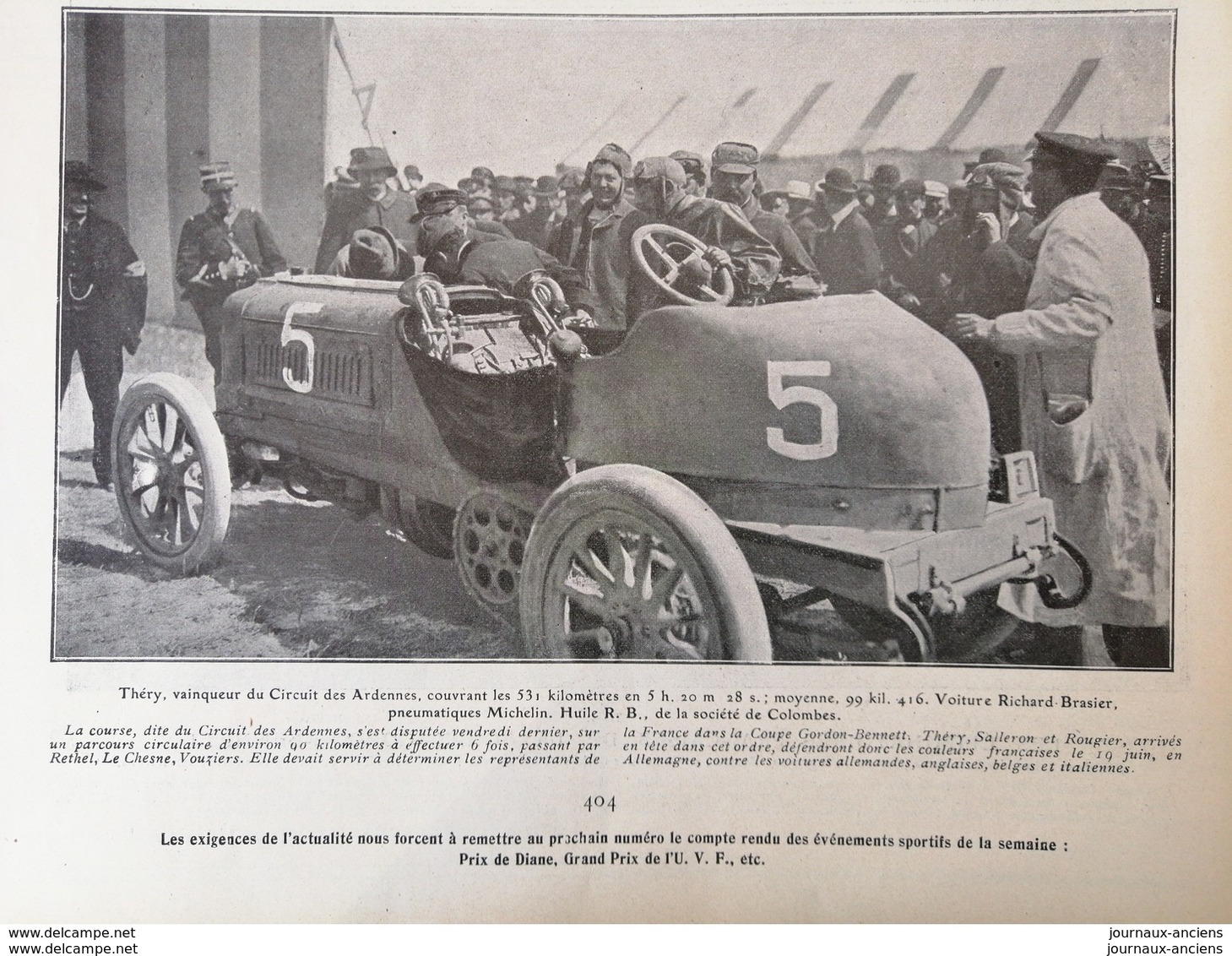 1904 LES ÉLIMINATOIRES FRANÇAISES DE LA COUPE GORDON BENNETT - VOUZIERS - THÉRY - VOITURE TURCAT MÉRY = MORS ECT...... - Autres & Non Classés