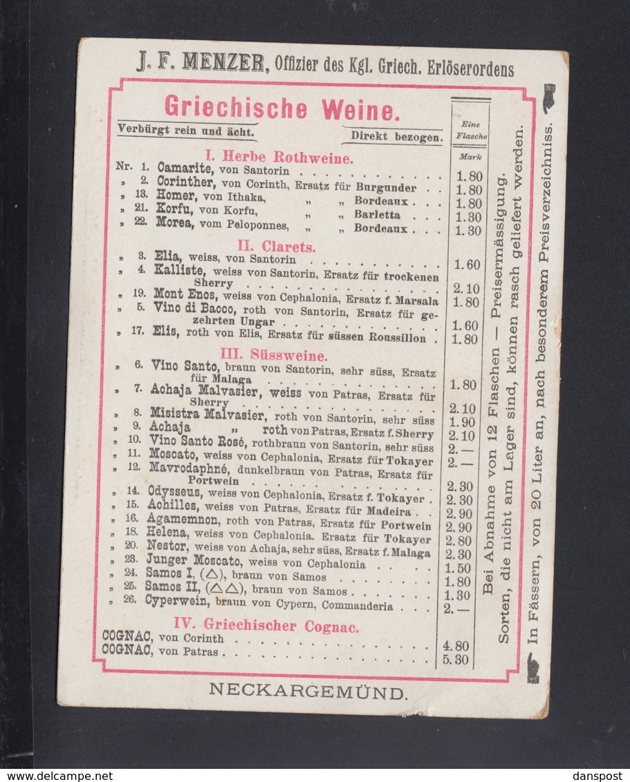 Werbung Griechischer Wein J.F. Menzer Neckargemünd - Neckargemünd