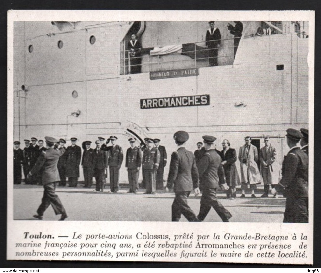 1947  - TOULON LE PORTE AVIONS BRITANNIQUE COLOSSUS REBAPTISé ARROMANCHES  3R130 - Non Classés