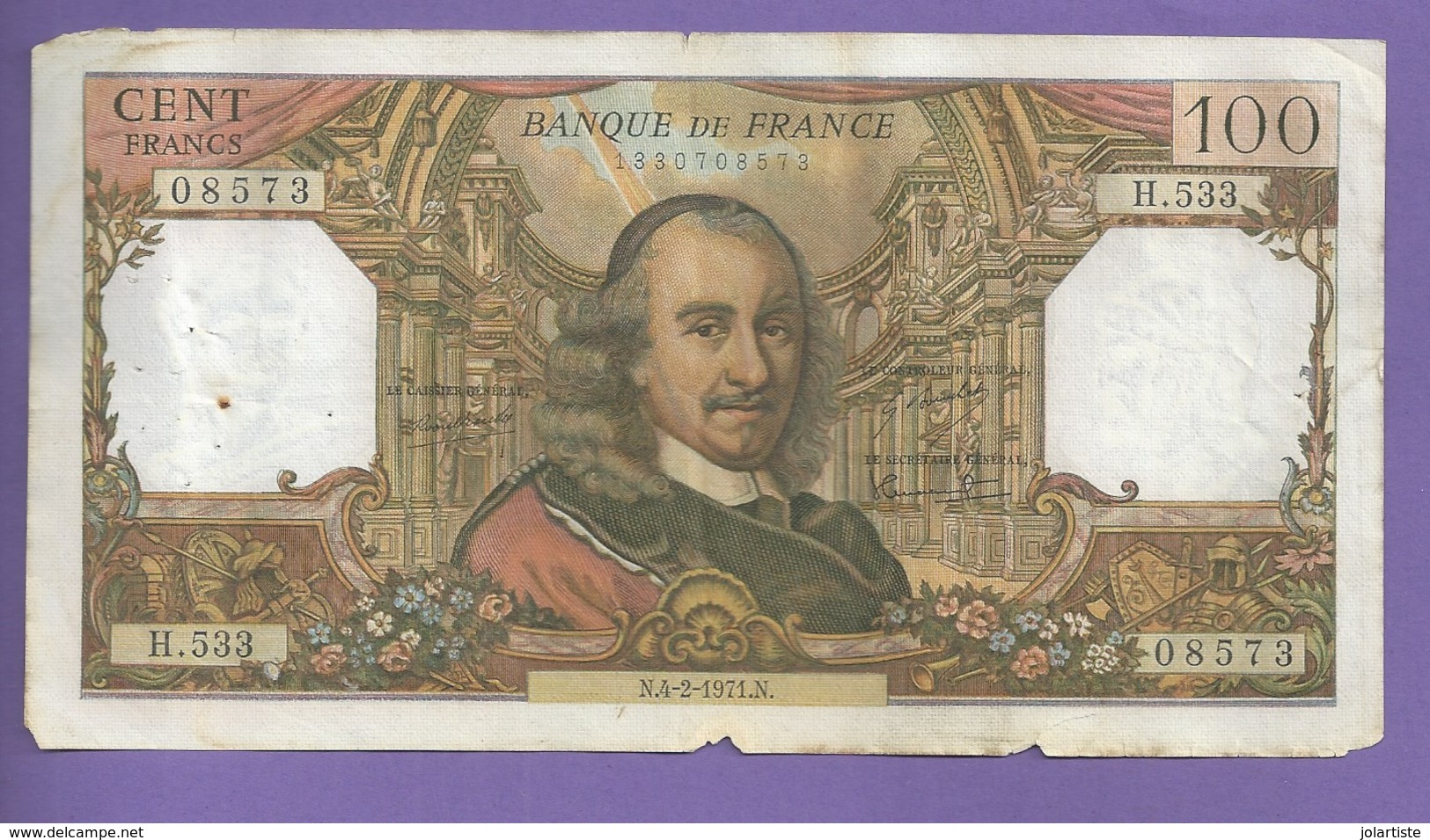 BILLET FRANCE 100 FRANCS CORNEILLE 4 2 1971 Nvoir Scan N050 - 100 F 1964-1979 ''Corneille''