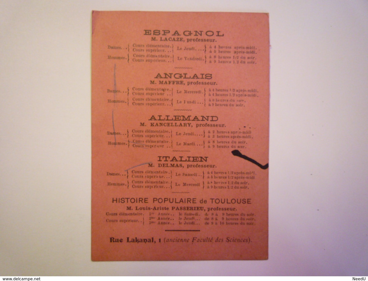 GP 2019 - 663  TOULOUSE  Cours Municipaux De LANGUES ETRANGERES  :  CARTE D'Entrée  1906   XXXX - Non Classés