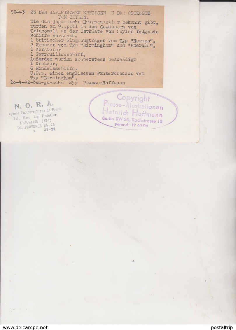 JAPAN CEYLON JAPANISCHEN ERFOLGEN HERMES BIRMINGHAM EMERAFOTO DE PRESSE WW2 WWII WORLD WAR 2 WELTKRIEG Aleman Deutchland - Bateaux