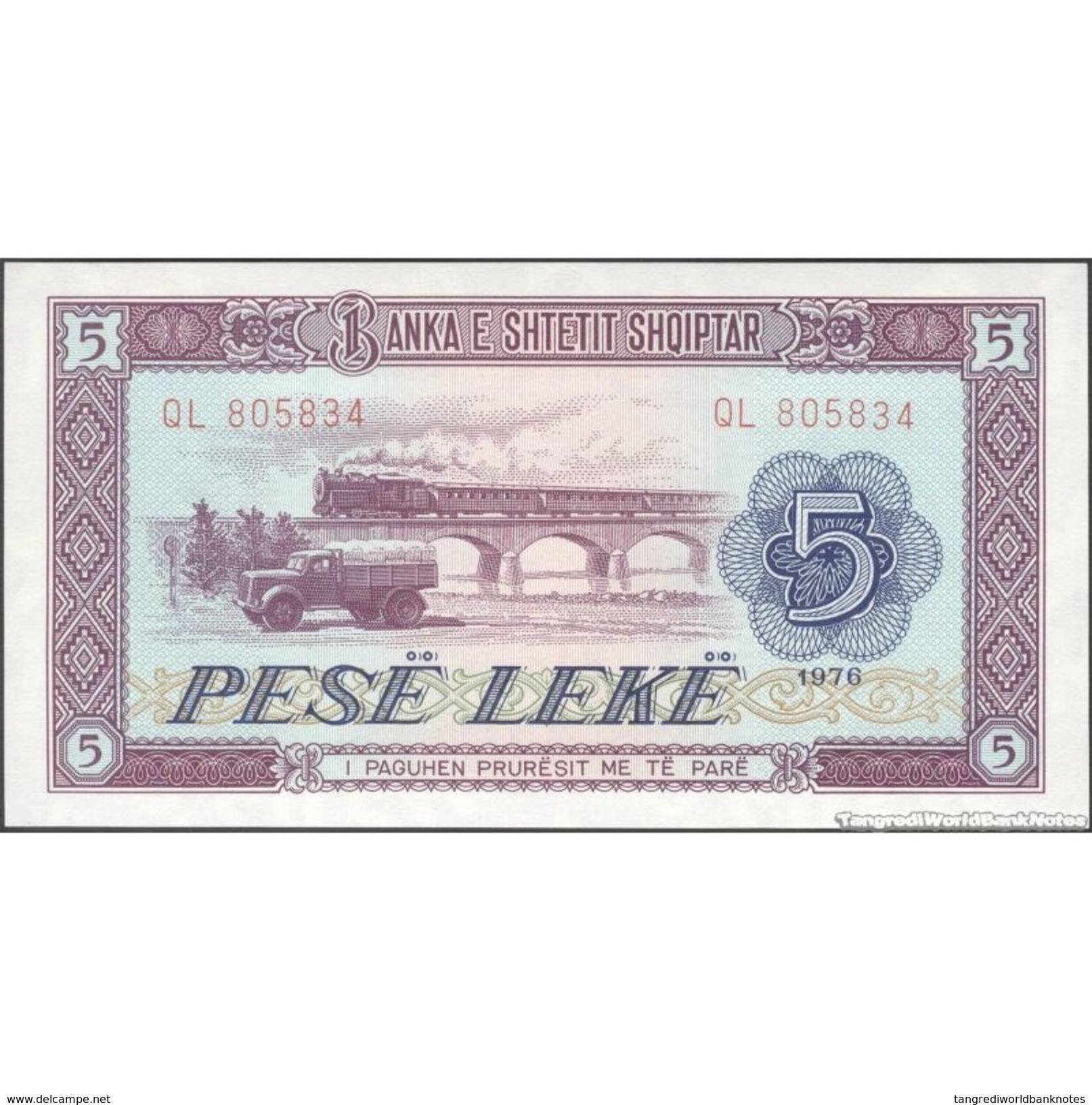 TWN - ALBANIA 42a - 5 Leke 1976 Prefix QL UNC - Albanie