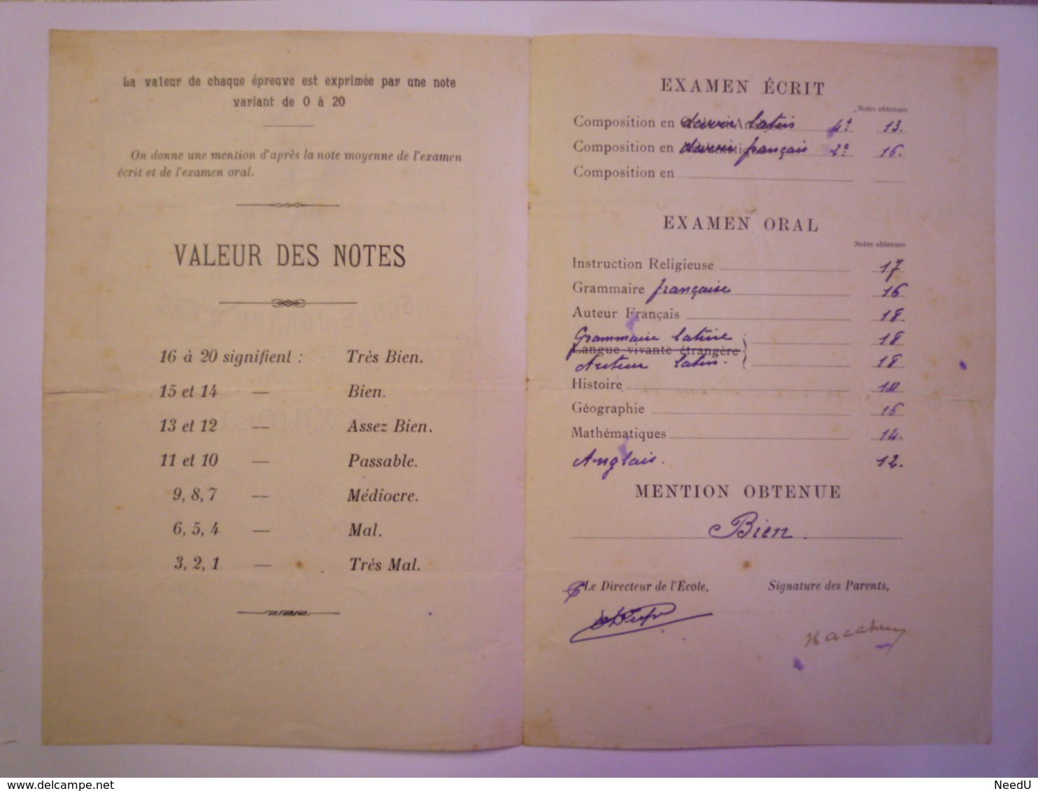 GP 2019 - 666  TARBES  :  Ecole Jeanne D'ARC Relevé De Notes De Roger  LACAZE  1930   XXXX - Sin Clasificación