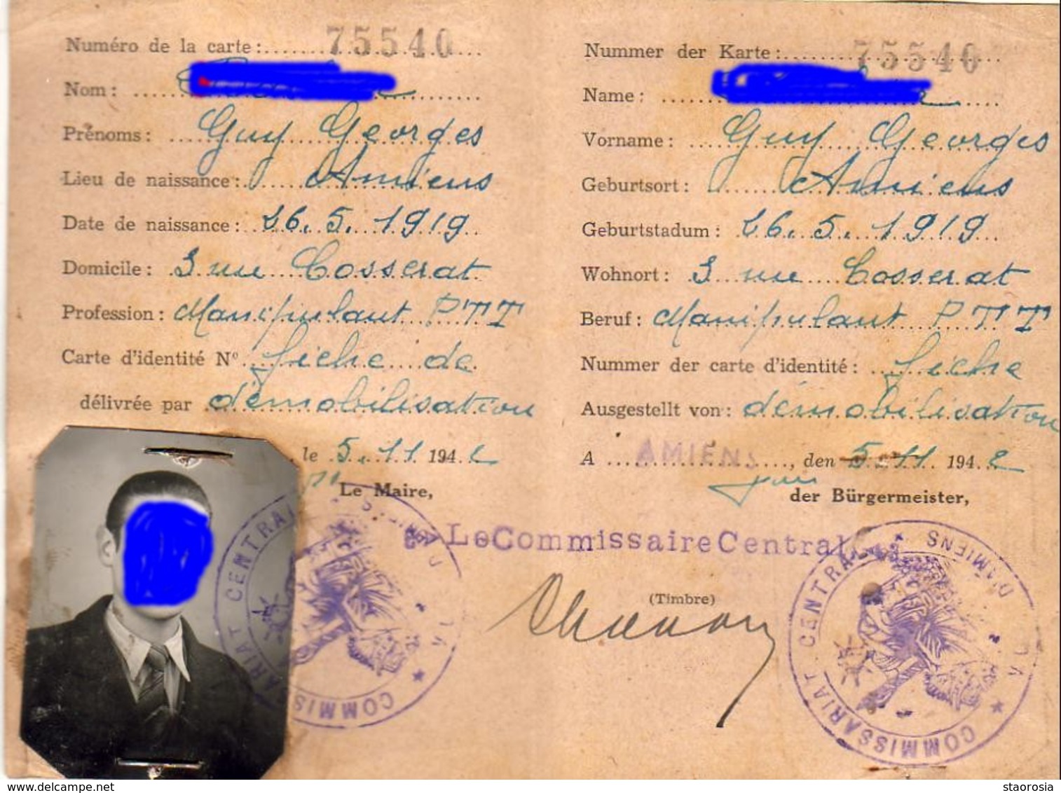 AUSWEIS  AMIENS 1942 - Documents Historiques