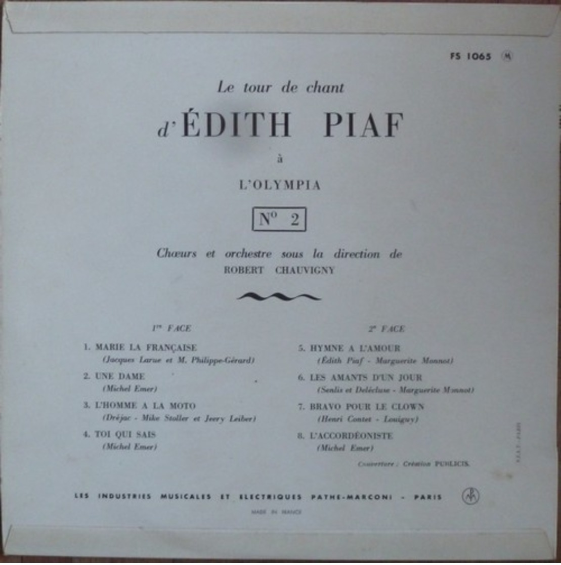 EDITH PIAF - 33T 25CM - LE TOUR DE CHANT D'EDITH PIAF N°2 (SIGNE PAR ROBERT CHAUVIGNY) - Autres - Musique Française