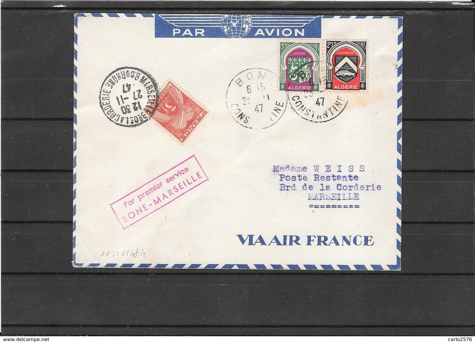 Algerie 1947- Ffc Bone To Marseille (Ref 926) - Airmail