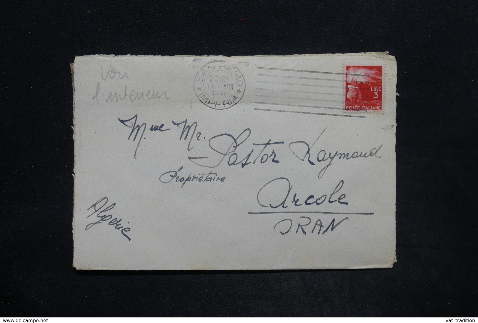 ITALIE - Enveloppe De San Remo Pour Alger En 1947 - L 25869 - 1946-60: Storia Postale