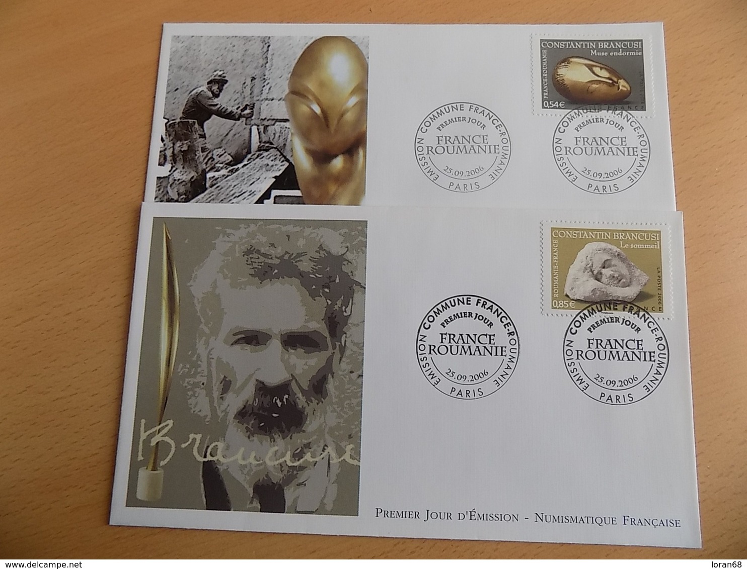 FDC (2) France : Constantin Brancusi (France-Roumanie), Le Sommeil Et Muse Endormie - Paris 25/09/2006 - 2000-2009