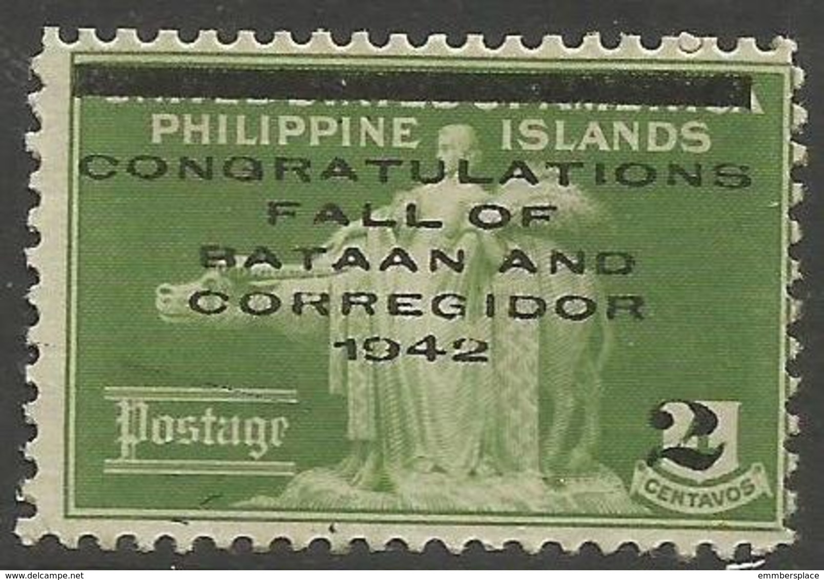 Philippines (Japanese Occupation)  - 1942 Bataan & Corregidor MNH **     Sc N8 - Philippines