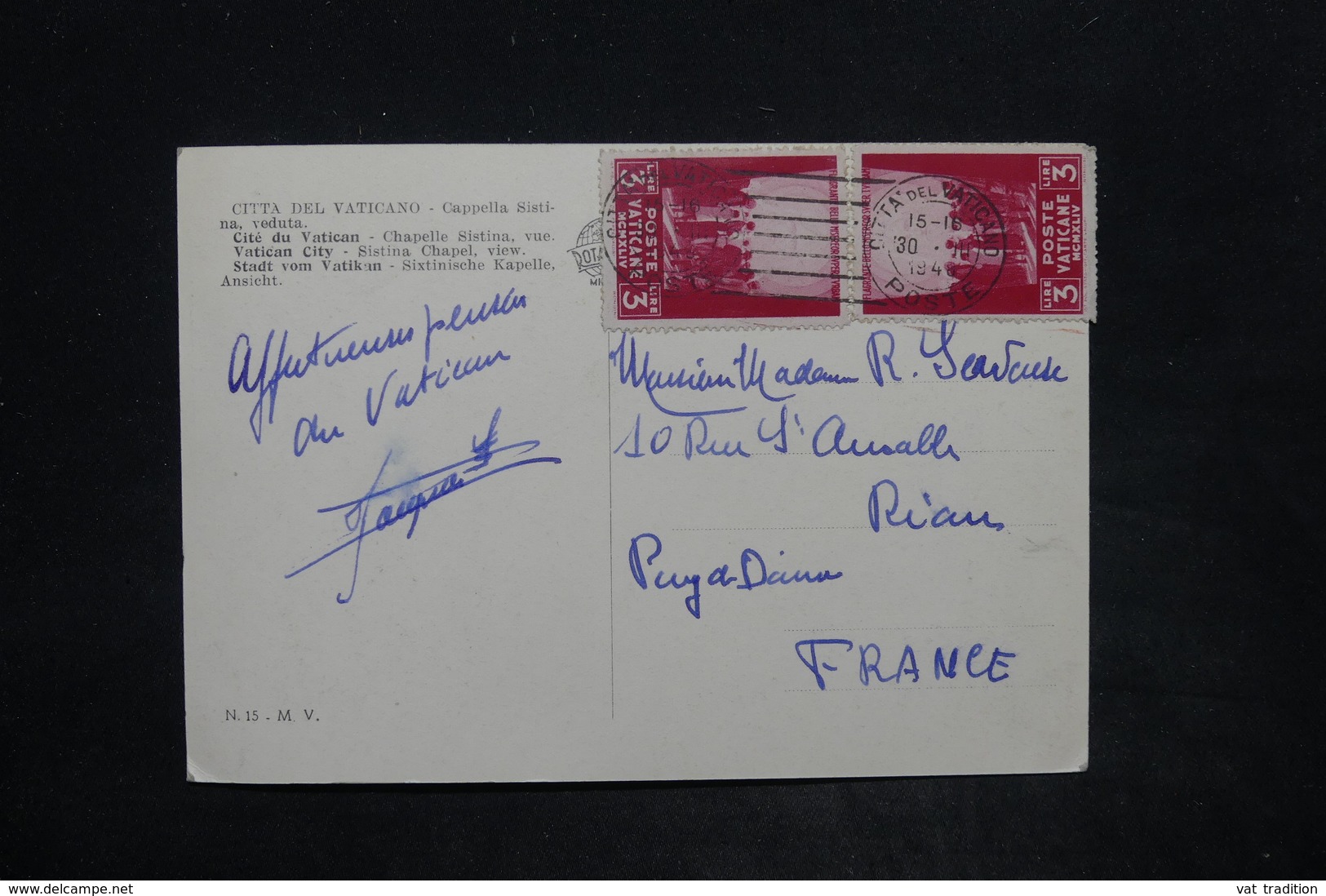 VATICAN - Affranchissement Sur Carte Postale Pour La France En 1946 - L 25880 - Lettres & Documents