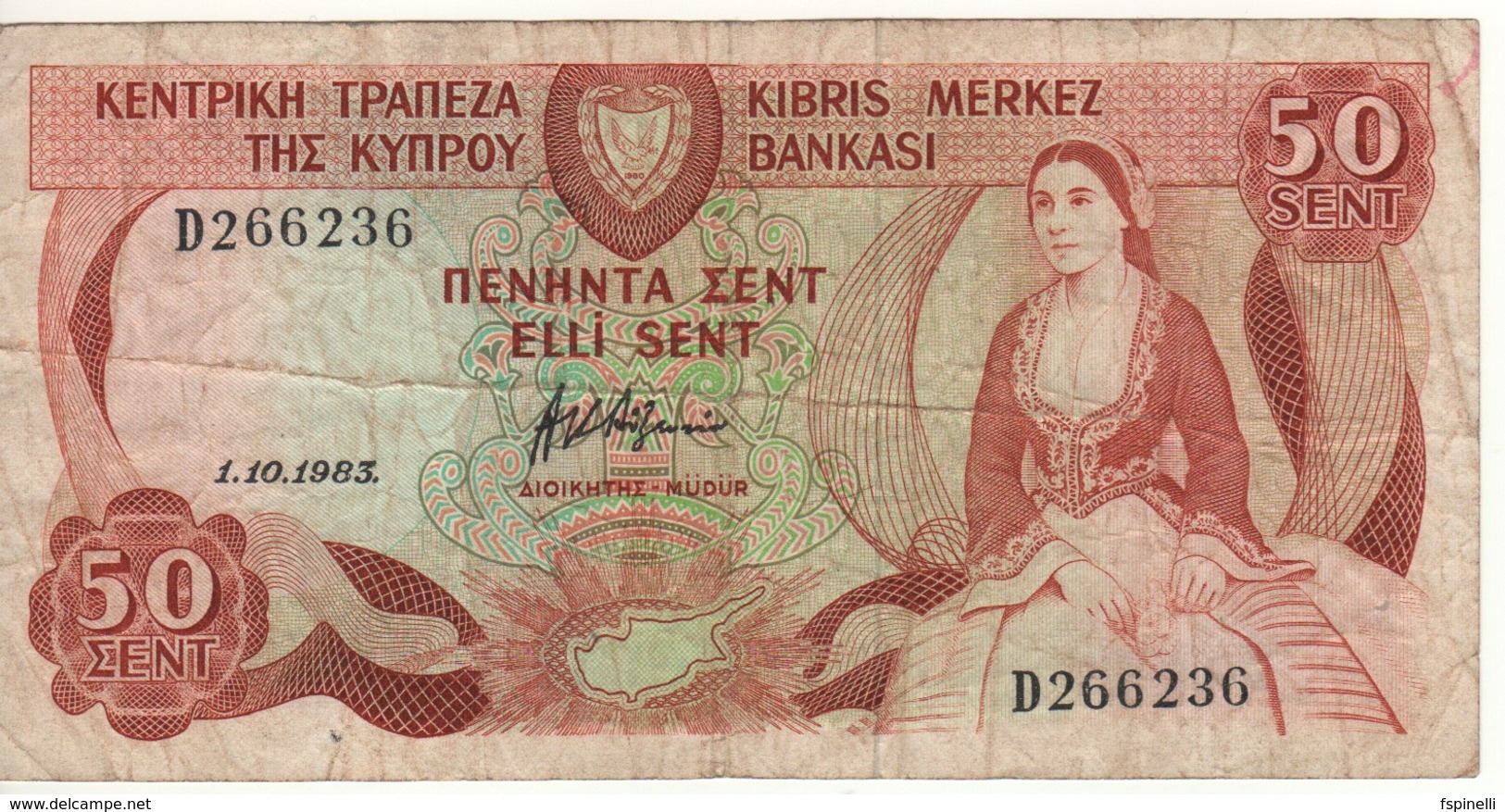 CYPRUS   50 Cents      P49      1.10.1983 - Chipre