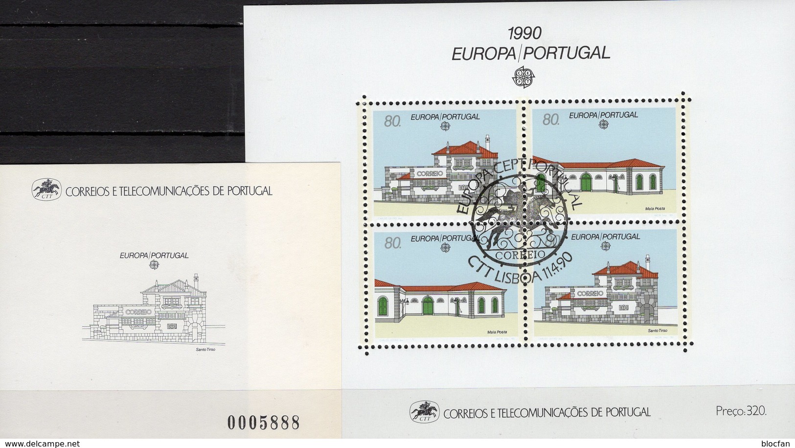 EUROPA Postamt 1990 Portugal Block 71+SD-Bl.6 ** 35€ Pferdekutschen-Station Hoja Blocs Cars M/s Black Sheet Bf CEPT - Unused Stamps