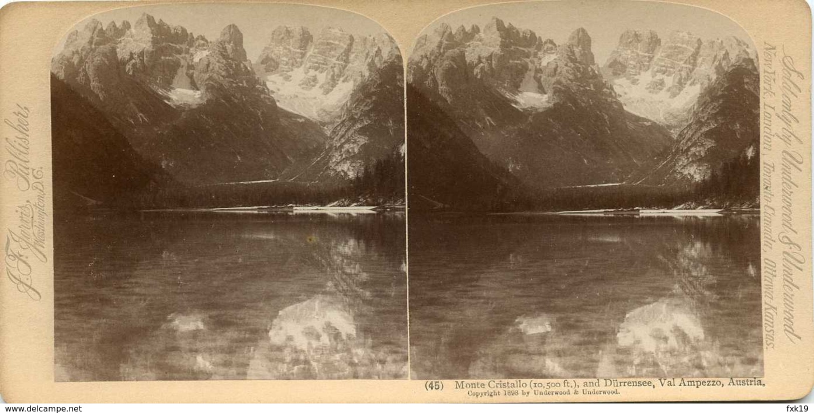 Austria ~ VAL AMPEZZO ~ Monte Cristallo & Durrensee Stereoview Jfjau45 - Stereoscopio