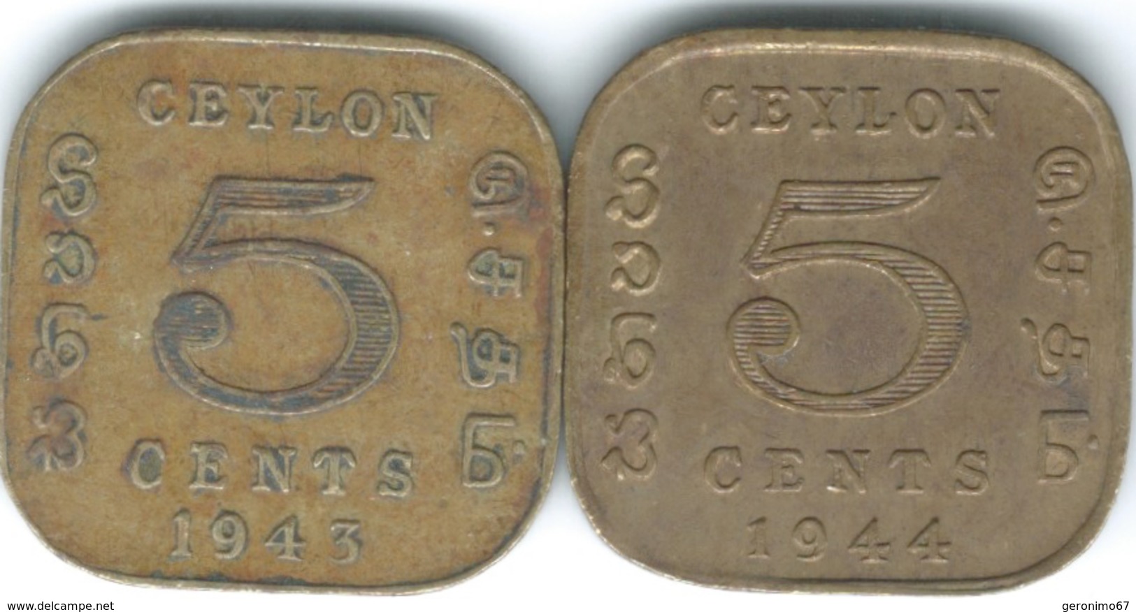 Ceylon - George VI - 1943 - 5 Cents (KM113.1) & 1944 (KM113.2) - Sri Lanka