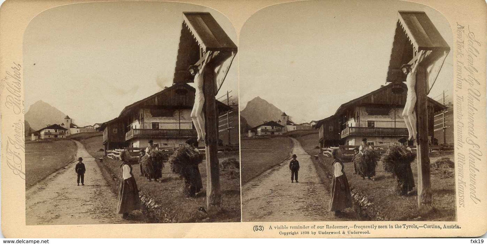 Austria ~ CORTINA ~ Wayside Cross Stereoview Jfjau53 - Stereoscopio