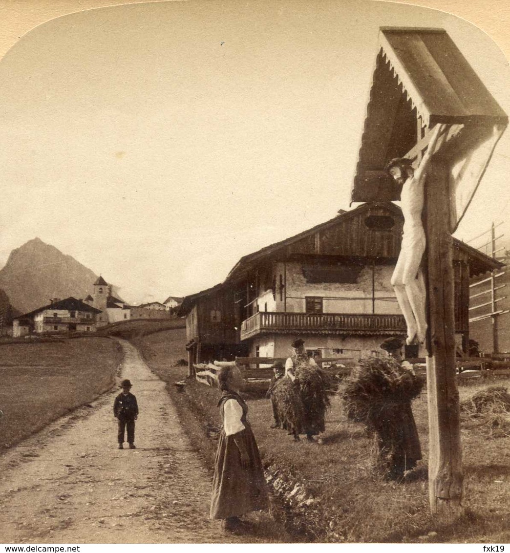 Austria ~ CORTINA ~ Wayside Cross Stereoview Jfjau53 - Stereoscopio