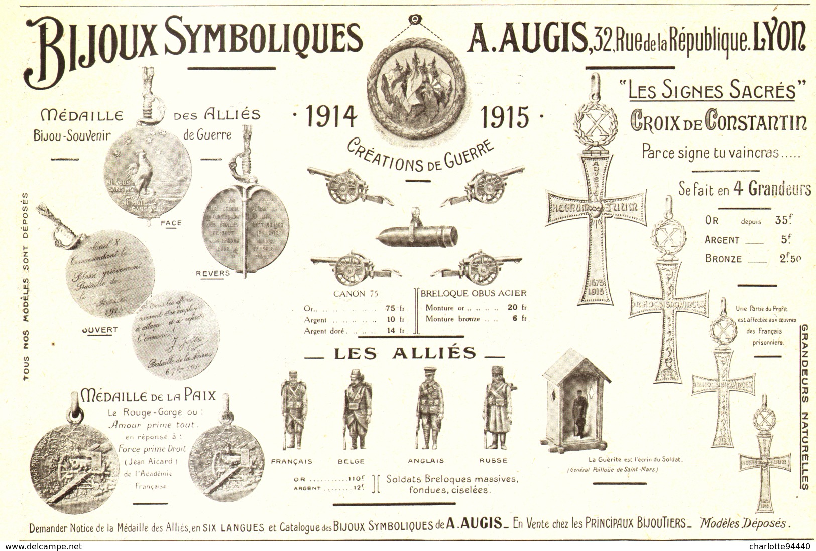 PUB MEDAILLES   " A. AUGIS " ( GUERRE De 14/18 )   1915 ( 2 ) - Autres & Non Classés