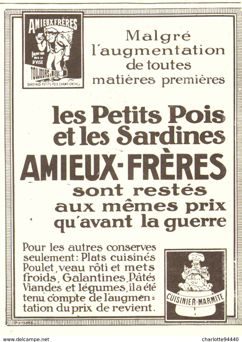 PUB CONSERVES   " AMIEUX FRERES  "    1915  ( 5 ) - Boîtes