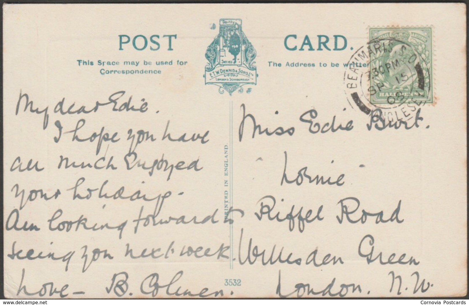 Conway Castle, Caernarvonshire, 1908 - Dennis Postcard - Caernarvonshire