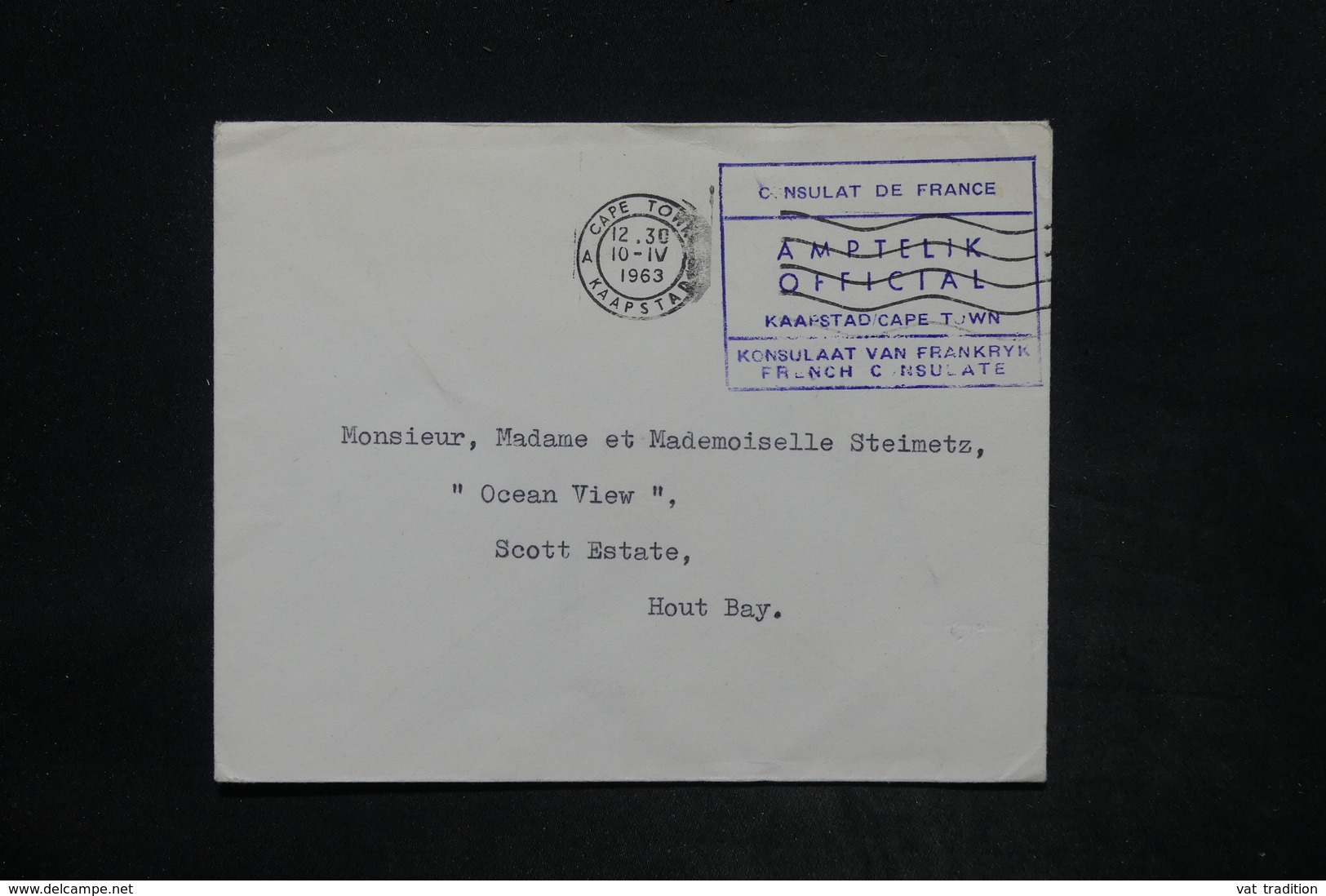 AFRIQUE DU SUD - Enveloppe En Franchise Du Consulat De France à Cap Town En 1963 Pour Hout Bay - L 25903 - Lettres & Documents