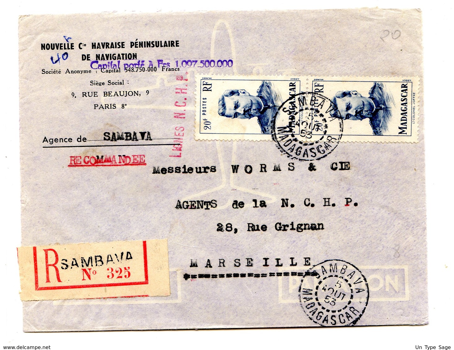 Madagascar, Lettre Recommandée De SAMBAVA Pour Marseille, 1953 (TAD Tananarive R.P. Au Dos) - (C1030) - Cartas & Documentos