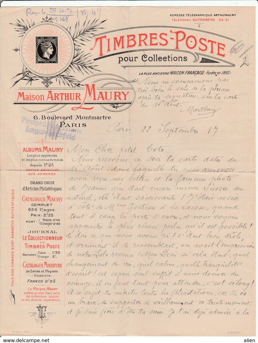 Contenu Illustré "Timbres Post Maison A.Maury" Du Camp Lechfeld: Postprüfungsstelle Lager Lechfeld". - Guerre De 1914-18