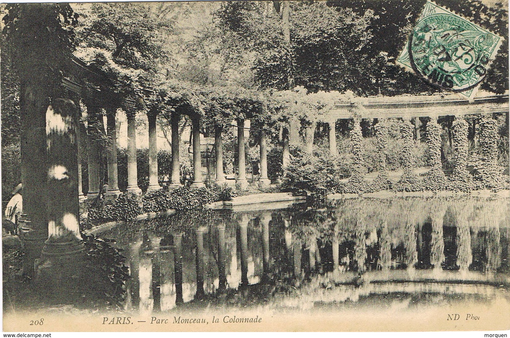 32098. Postal PARIS 1907. Parc MONCEAU, La Colonnade - Cartas & Documentos
